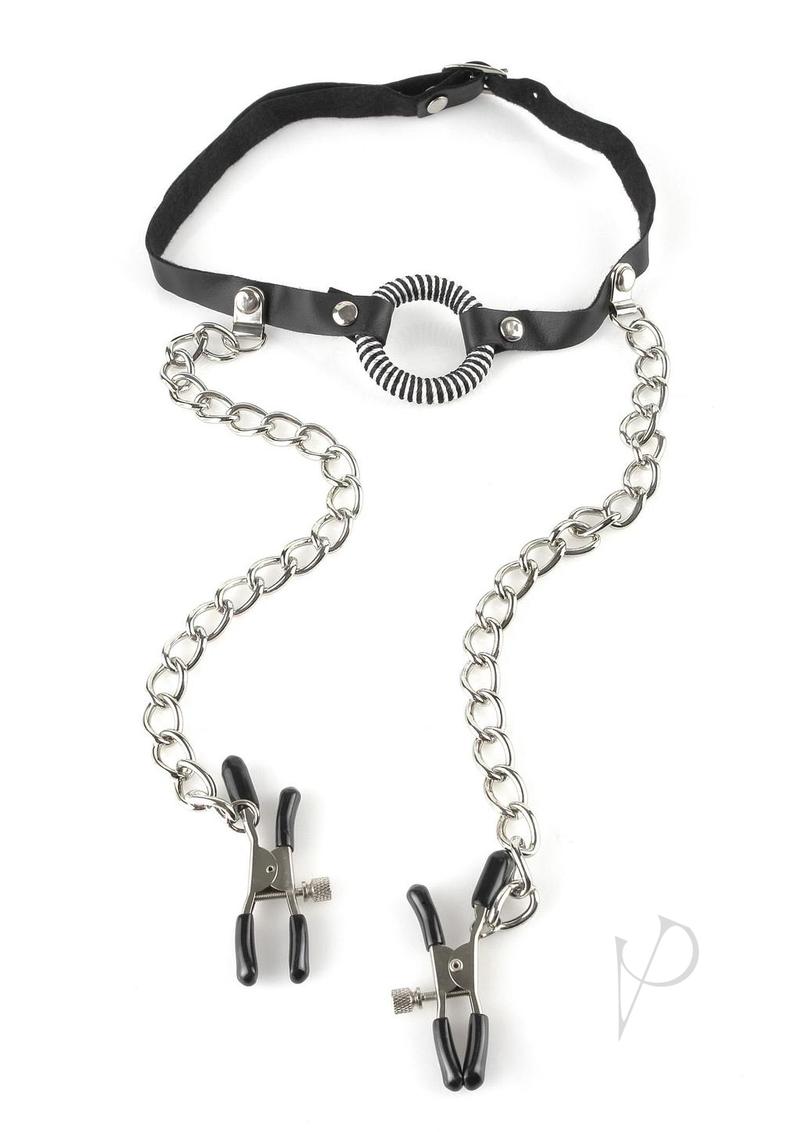 Fetish Fantasy O-Ring Gag with Nipple Clamps