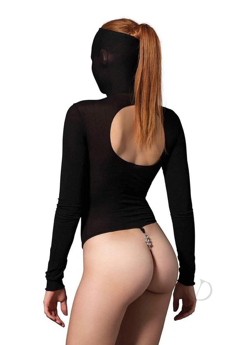 Leg Avenue Opaque Masked Bodysuit with Stimulating Beaded G-String