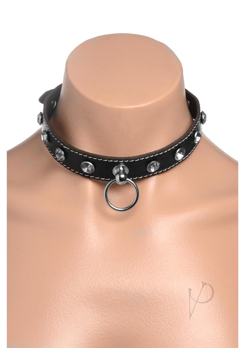 Strict Rhinestone Choker with O-Ring - Clear or Red