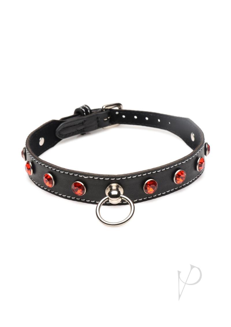 Strict Rhinestone Choker with O-Ring - Clear or Red