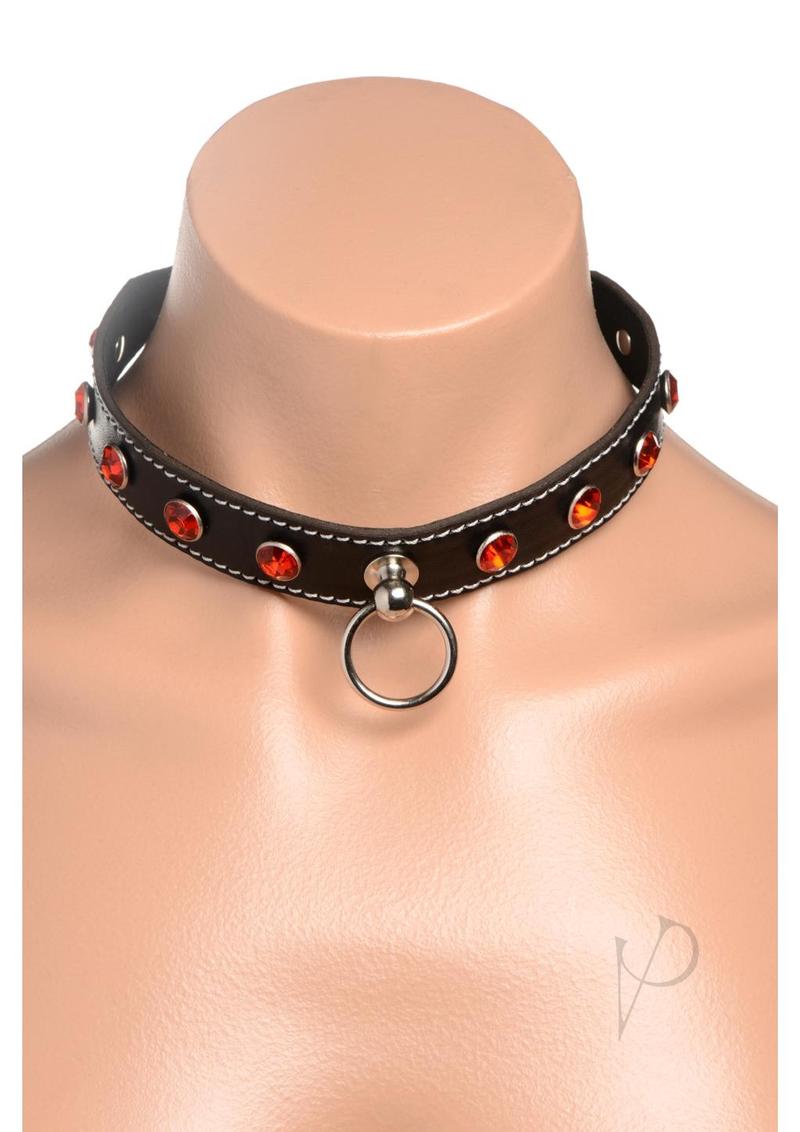 Strict Rhinestone Choker with O-Ring - Clear or Red